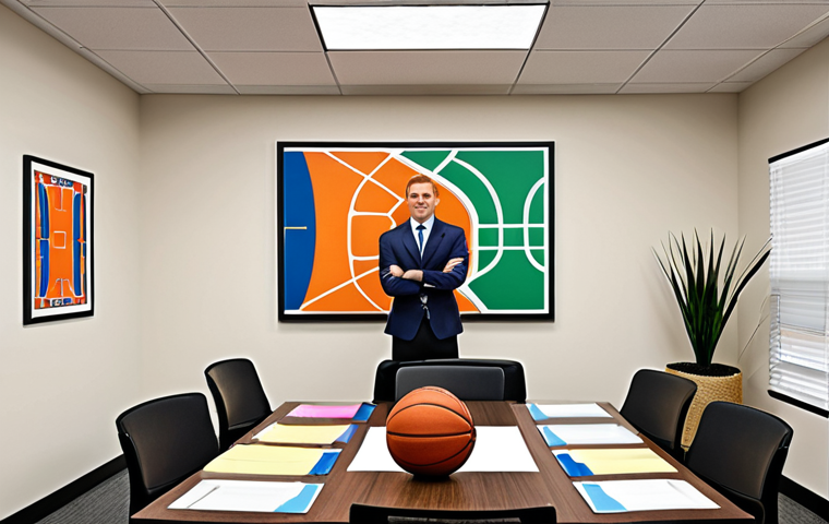 **

Prompt: A determined athlete transitioning from the sports field to a modern, bright office. The athlete is confidently presenting a business plan to a diverse team, showcasing leadership and communication skills. The scene emphasizes the transfer of discipline and teamwork from sports to entrepreneurship. The overall feeling is energetic and optimistic, highlighting the potential for success in this career change. Include subtle visual cues referencing sports equipment integrated into the office setting (e.g., a basketball hoop transformed into a modern art piece).

**