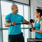 스포츠지도사 자격증으로 창업한 사례 - A professional sports trainer conducting a personalized functional training session for a middle-age...